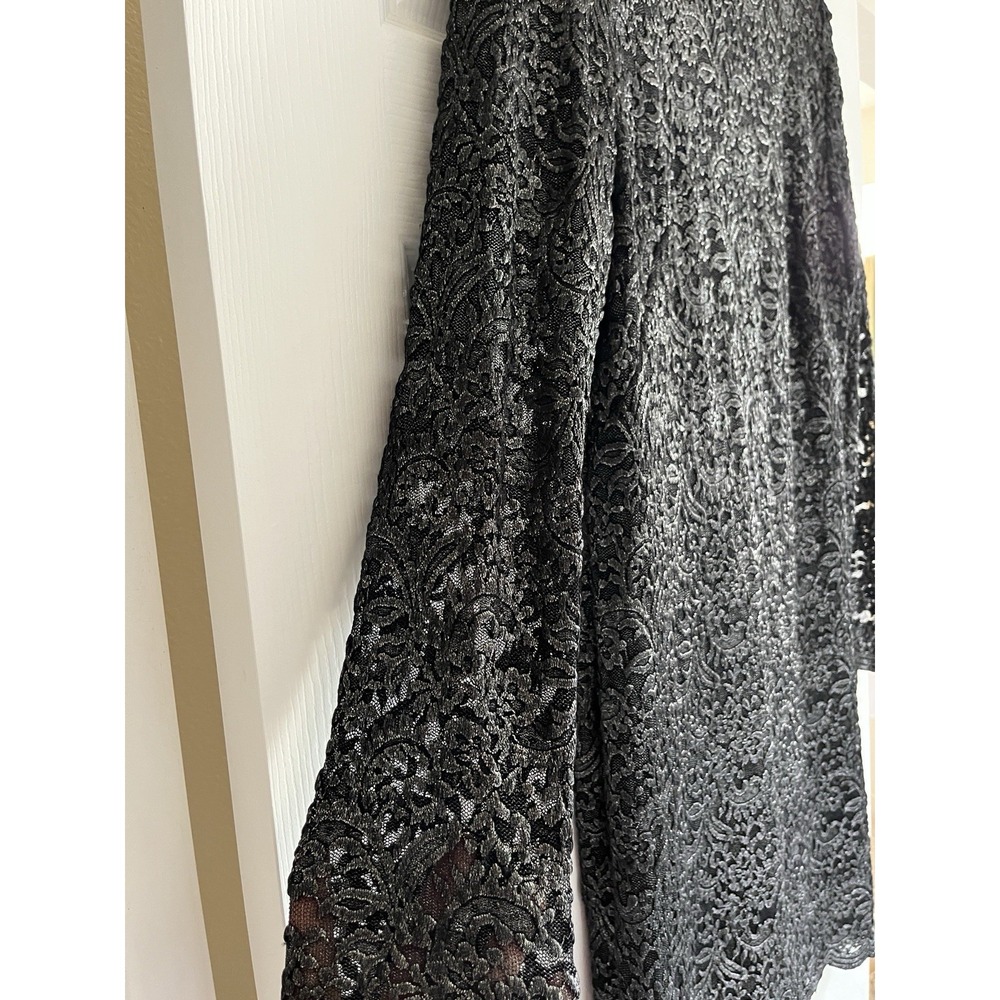 Lauren Ralph Lauren LRL Cocktail Dress 16 Scalloped Metallic Lace Black Evening - Picture 3 of 8